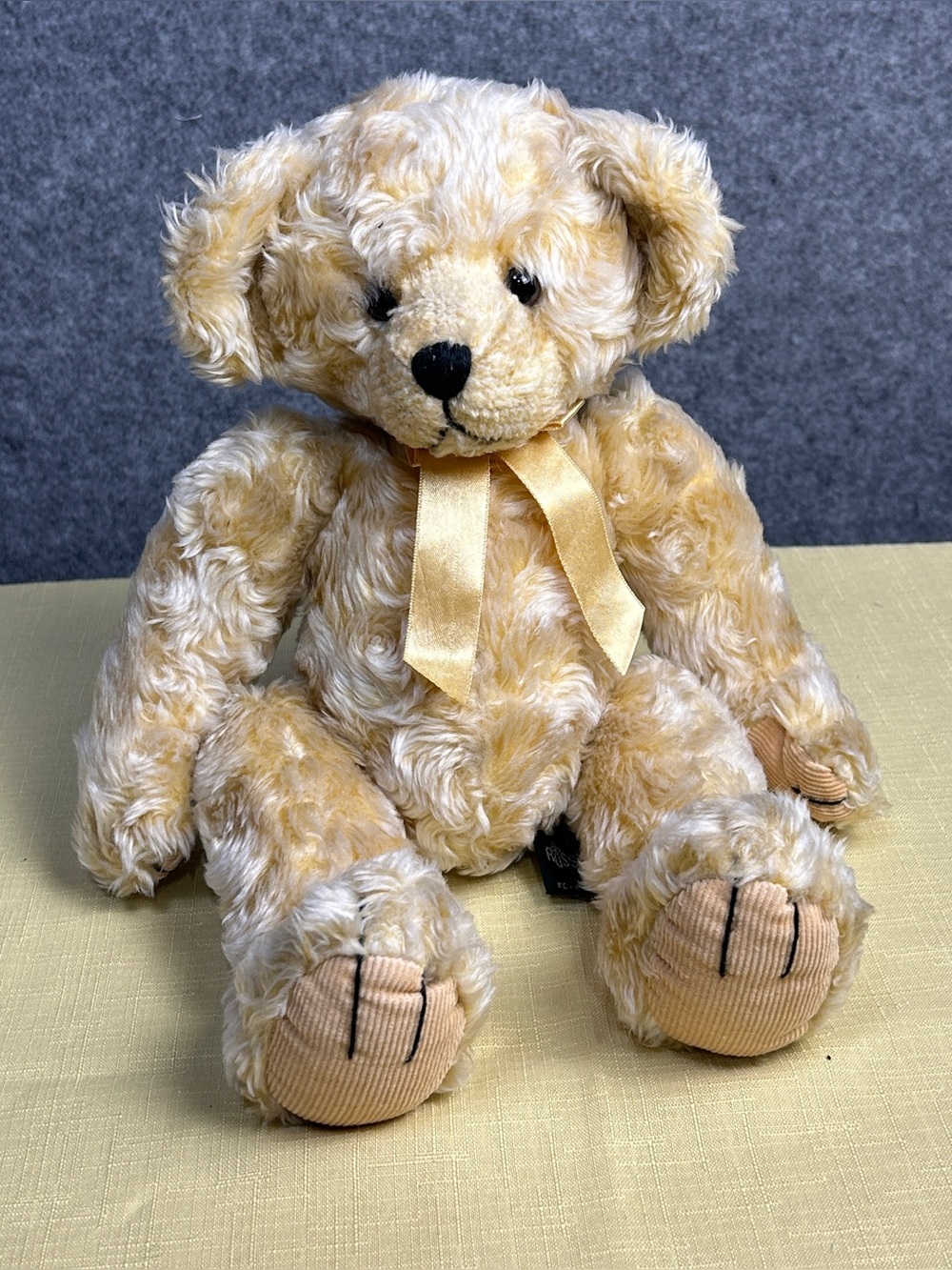 Russ Berrie Cosgrove The Teddy Blonde Marbled Curly Plush Stuffed 14” Bear
